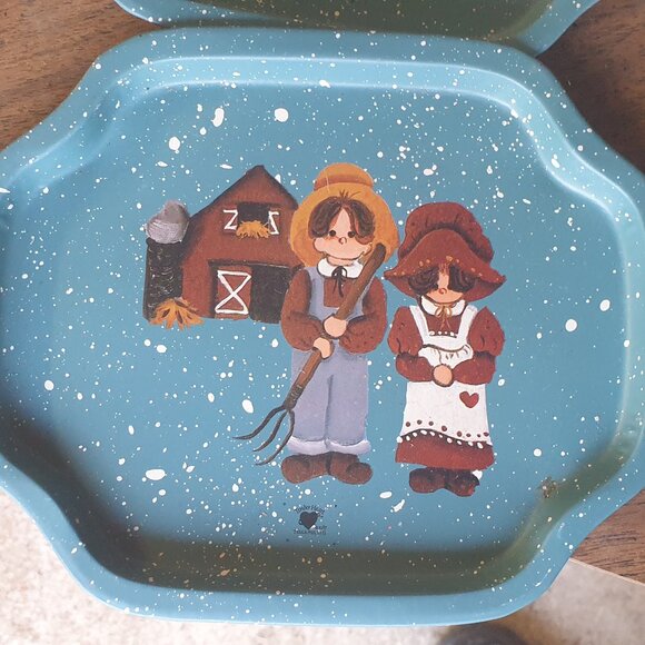 Tender Heart Treasures Ltd 1987 Snack Trays Spatter Blue Set of 9 - Picture 4 of 14